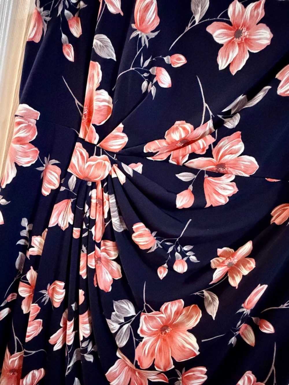 Connected Apparel Navy Floral Dress 18W Ruched Side Sheath Stretch Plus Size - Picture 3 of 4